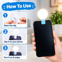 Mini ring light glowing brightly during an active video recording session on a phone