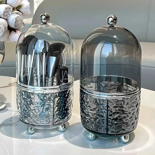 Luxury rotating dustproof makeup brush organizer vanity box with transparent dome lid on Muveszi Pakistan.