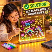 Magic glow in the dark acrylic drawing board showing bright neon drawings