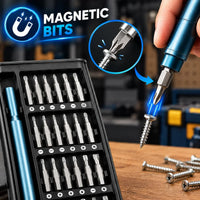Inserting a precision steel repair bit into the magnetic screwdriver handle tip enclosure