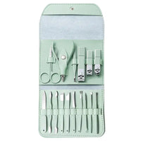 Detailed view highlighting facial care tweezers and grooming scissors components inside the case