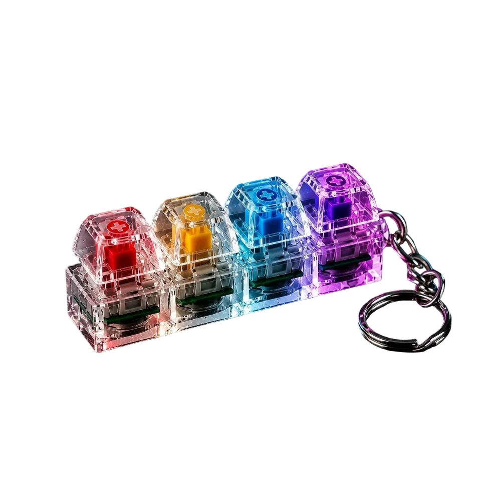 Mechanical keyboard switch keychain 4-pack LED fidget toy with clear acrylic frame