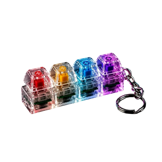 Mechanical keyboard switch keychain 4-pack LED fidget toy with clear acrylic frame