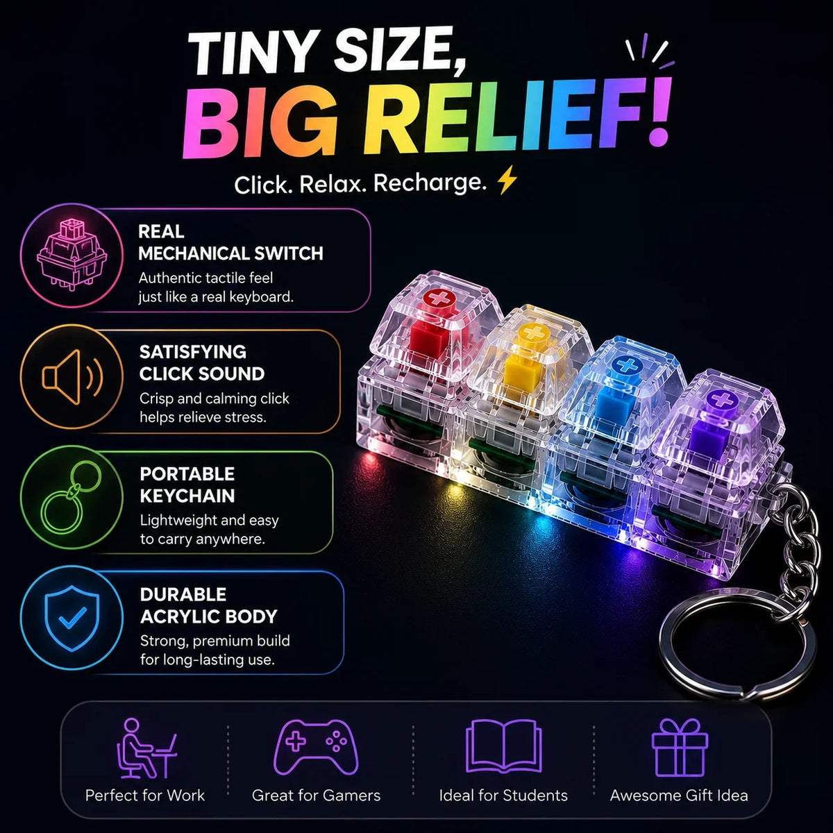 Mechanical Keyboard Switch Keychain 4 Pack LED - Muveszi Pakistan (image 4)