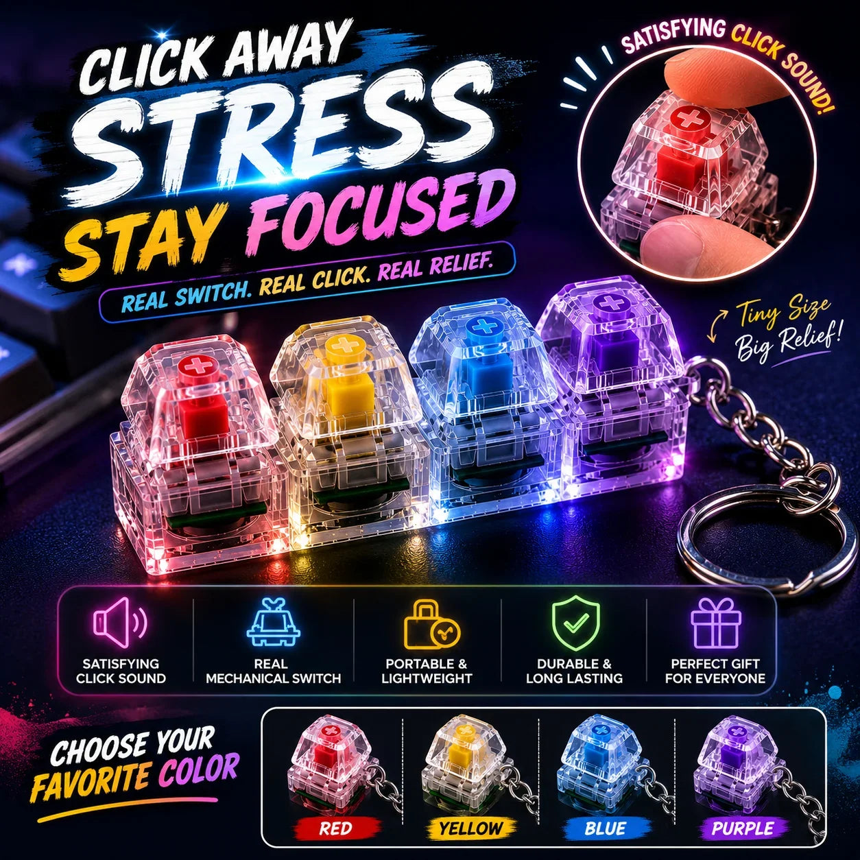 Mechanical Keyboard Switch Keychain 4 Pack LED - Muveszi Pakistan (image 5)