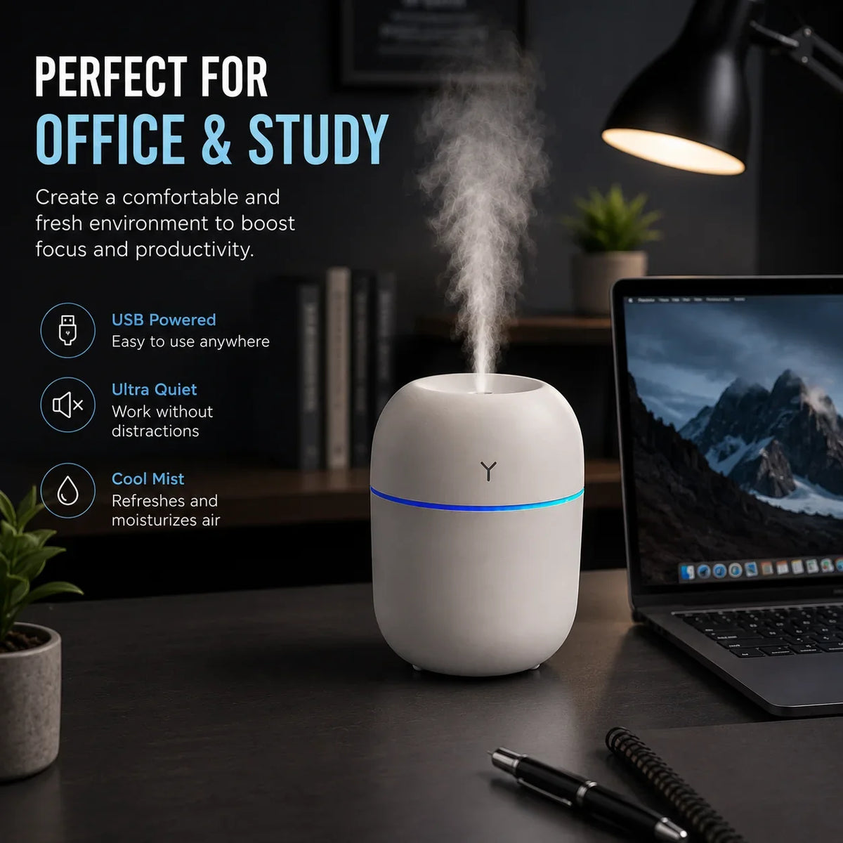 Mini USB Cool Mist Humidifier 220ML with LED Light - Muveszi Pakistan (image 4)