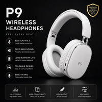 Close-up view of the soft memory foam ear cushions on P9 wireless headphones