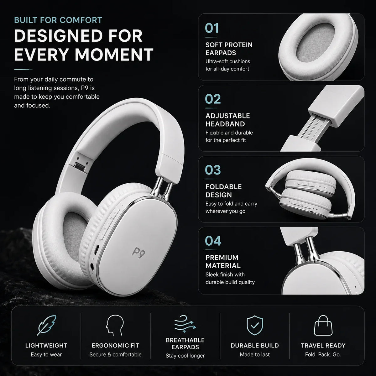 P9 Wireless Bluetooth Headphones Deep Bass Gaming Headset with Mic - Muveszi Pakistan (image 3)