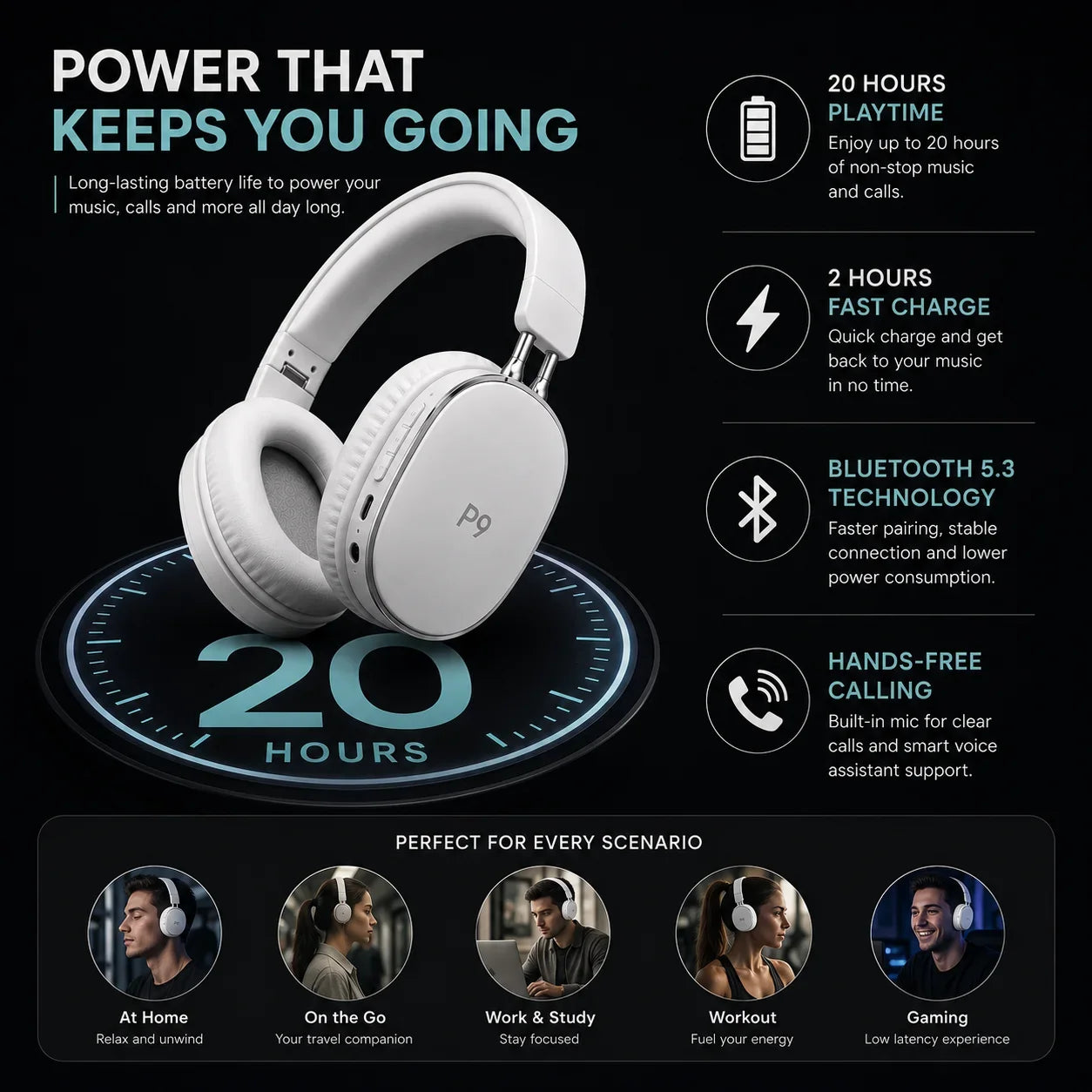 P9 Wireless Bluetooth Headphones Deep Bass Gaming Headset with Mic - Muveszi Pakistan (image 4)
