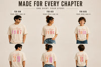 Rear angle profile view of the customized birthday t-shirt showcasing the chapter and age milestone layout