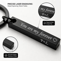 Close-up view highlighting the sharp permanent high precision laser name engraving text on the metal bar