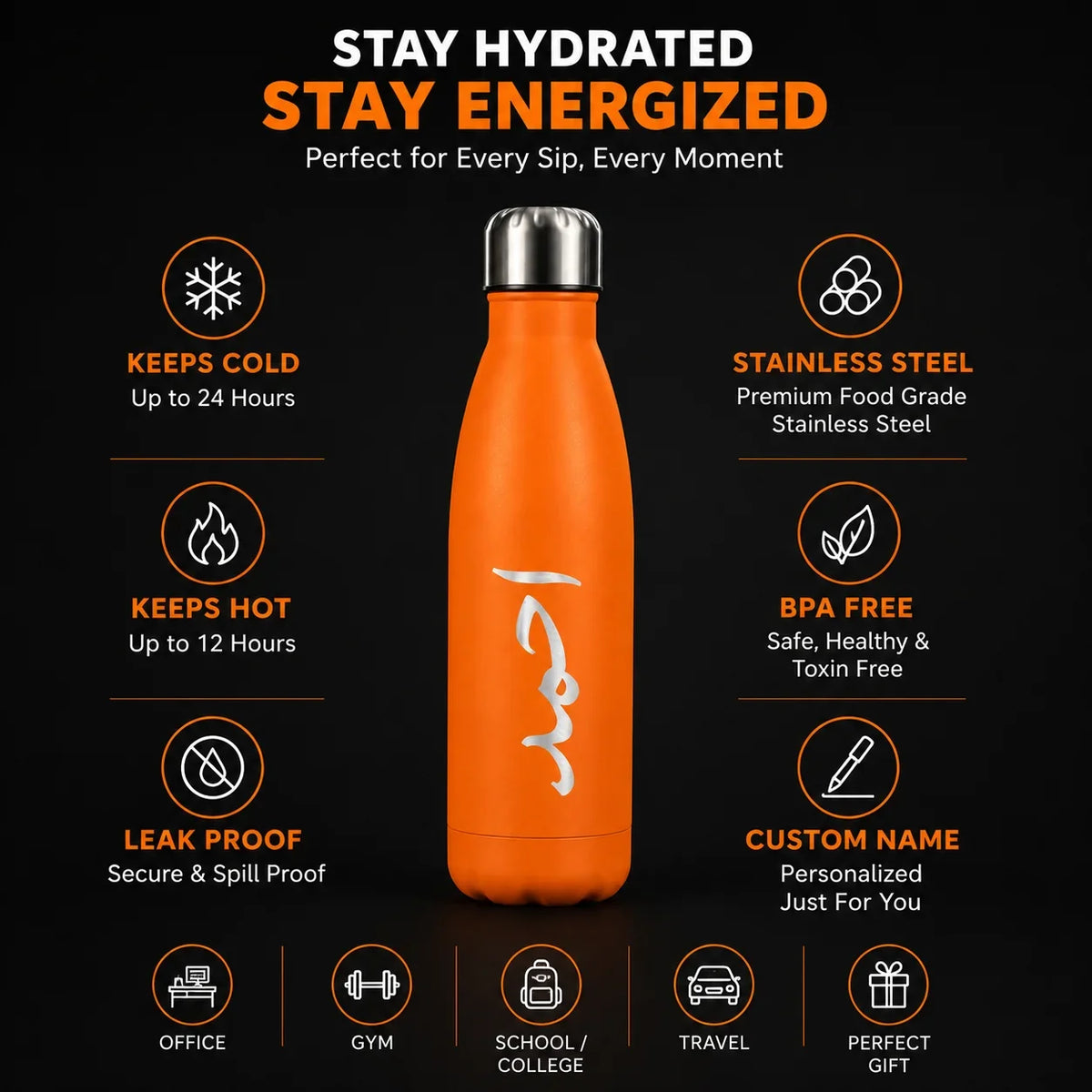 Personalized Name Water Bottle Custom Engraved Steel - Muveszi Pakistan (image 2)