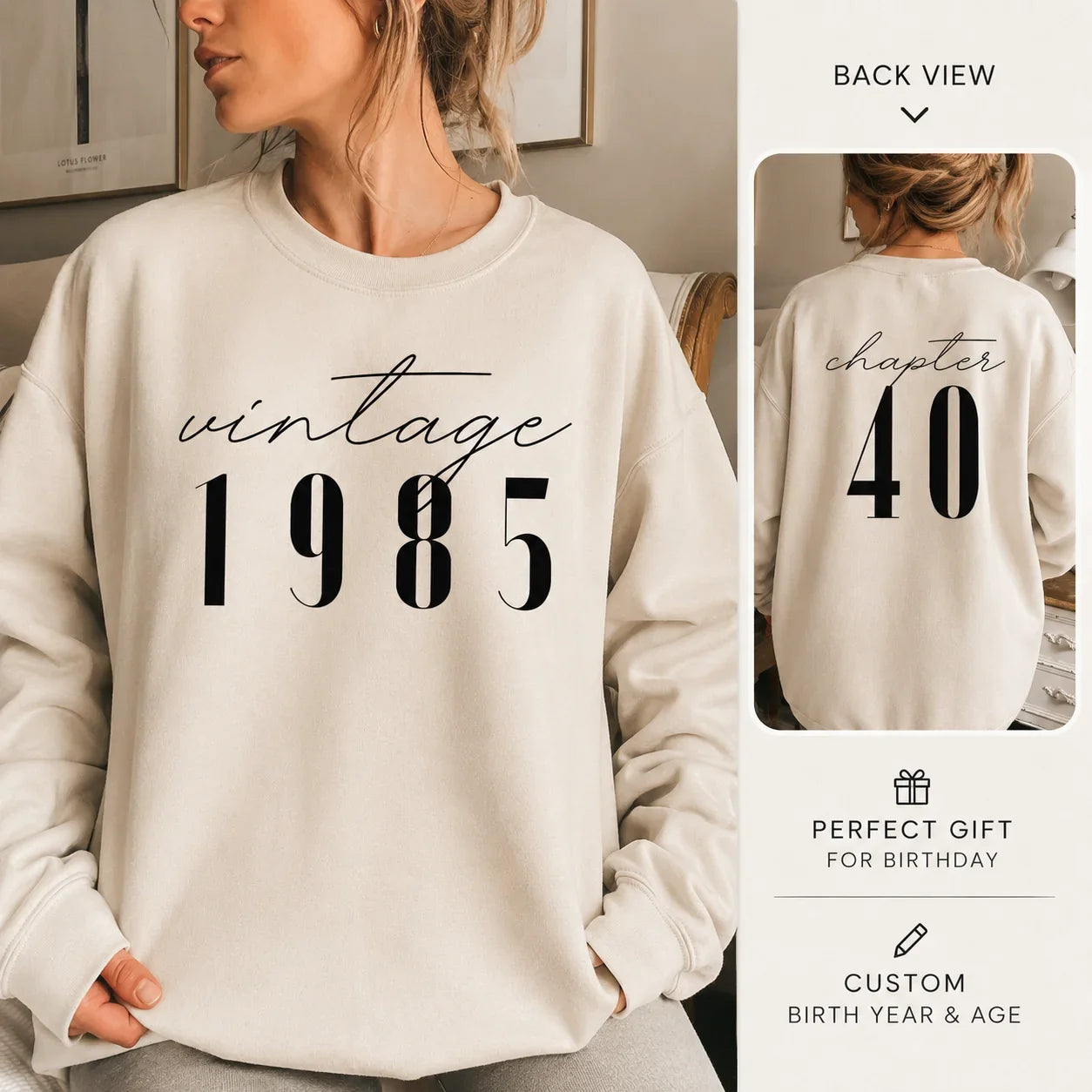 Personalized Vintage Birth Year Sweatshirt Birthday Gift - Muveszi Pakistan (image 3)