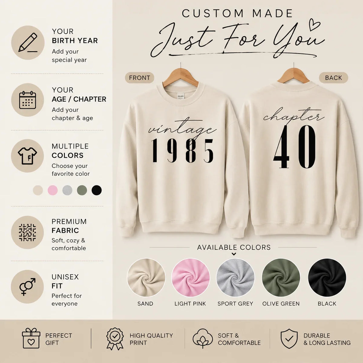 Personalized Vintage Birth Year Sweatshirt Birthday Gift - Muveszi Pakistan (image 5)