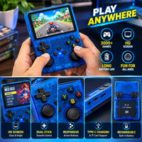 Toddler hand holding the lightweight portable retro style game console toy comfortably