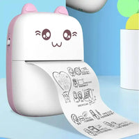 Cute cartoon-style device with a roll of paper on a blue background