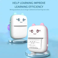 Two cartoon-style devices with animal ears on a blue background, promoting learning efficiency.