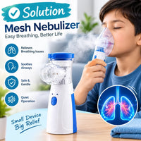Close-up of the small size kid friendly inhalation mask attached to the portable mesh nebulizer