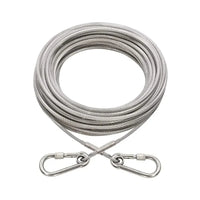 Steel clothes line rope neatly coiled up for space saving storage and travel packing overview