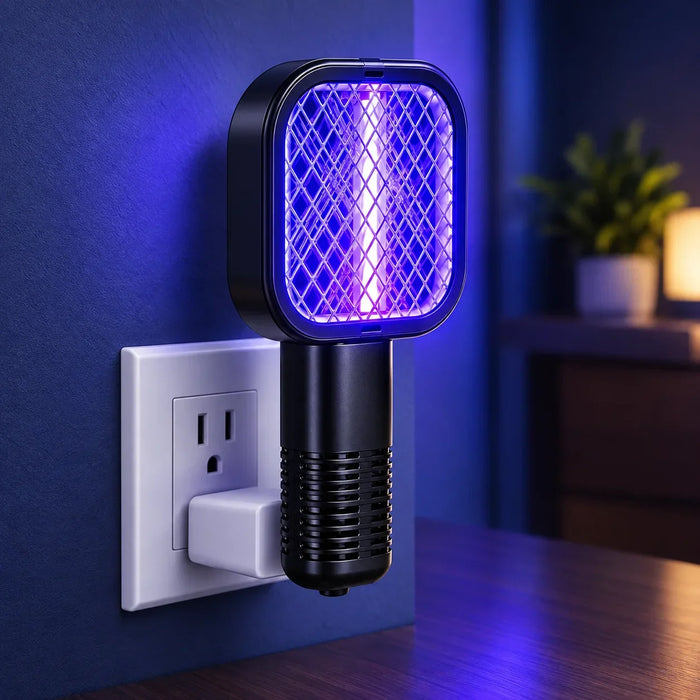 Portable trap mosquito killing lamp and electric fly swatter device