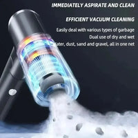 Vacuum cleaner with text about efficient cleaning capabilities on a dark background
