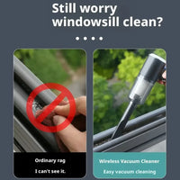 Comparison of using an ordinary rag vs. a wireless vacuum cleaner to clean windowsills.