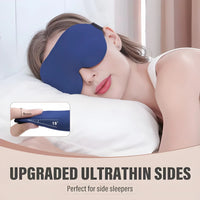 Complete package layout of the premium 3D contoured memory foam sleep mask and earplugs by Muveszi.
