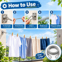 Bedsheets and wet laundry hanging safely on the non-slip PVC coated stainless steel clothes line