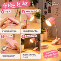 Demonstration of bending the 360 degree flexible gooseneck of the portable study lamp