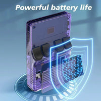 Back view of the retro game console toy showing the safe battery compartment door