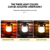 Complete retail box packaging of retro solar camping lamp with Type-C cable