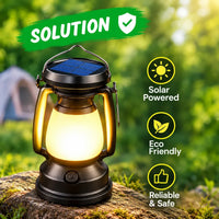 Close-up of the built-in solar charging panel on top of the retro lantern