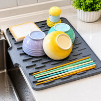 Silicone sink dish drying mat with built-in drain design and non-slip rib ridges