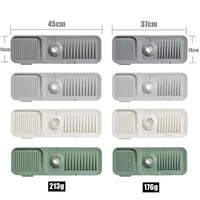 Three rectangular drainage drain covers shown in gray, off-white, and sage green, arranged in a grid with dimension labels (45cm, 37cm, 14cm) and weight labels (213g, 176g) on a white background.