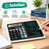 Pressing the central clean button on the smart calculator to instantly clear the LCD display pad