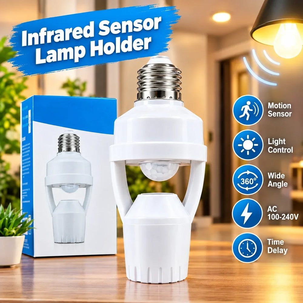 Smart infrared motion sensor lamp holder E27 automatic switch adapter overview