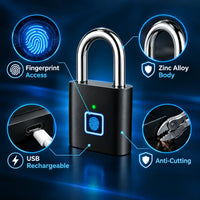 Close-up of the hardened stainless steel anti-cutting shackle on the fingerprint smart lock