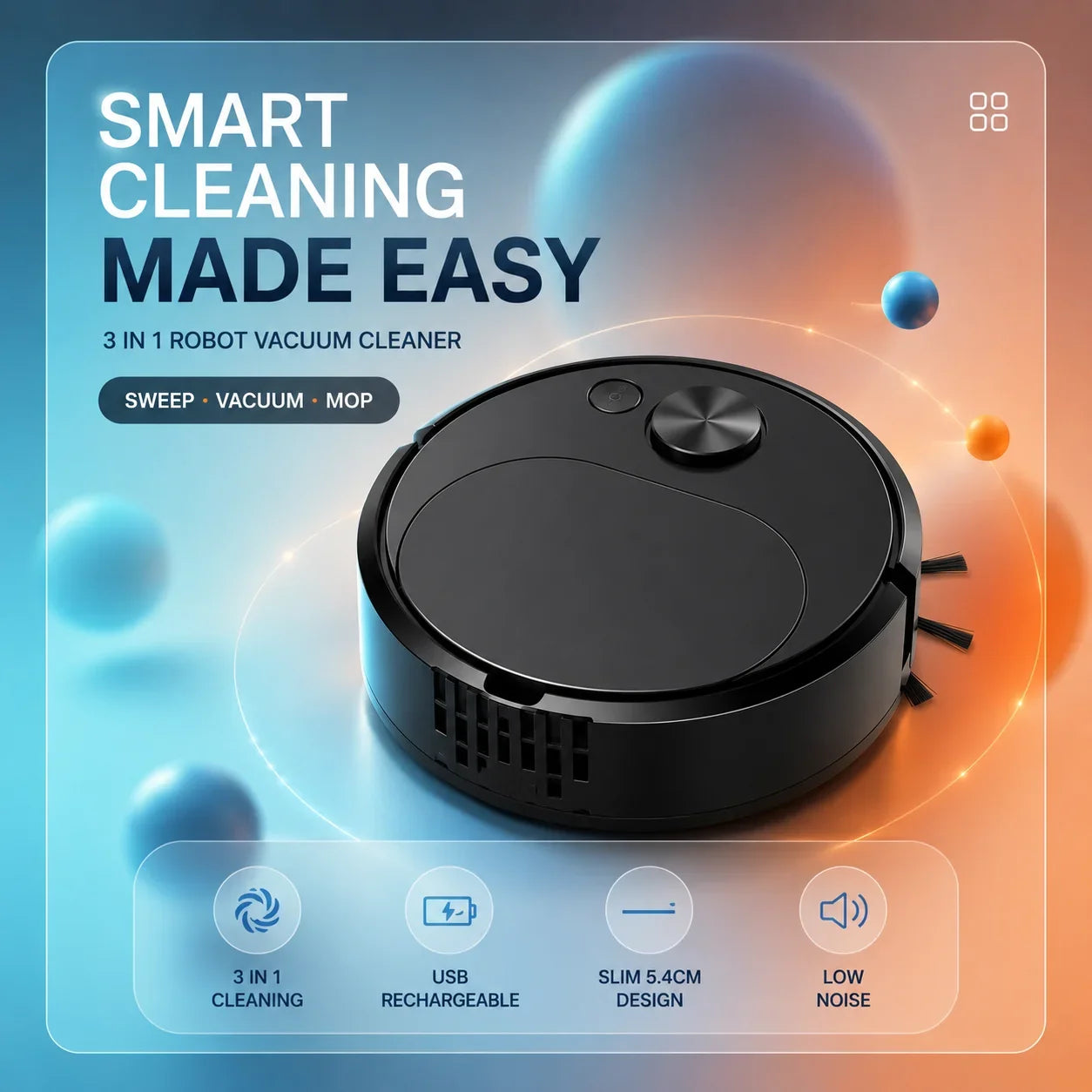 Robot vacuum cleaner mopping hard floor automatically