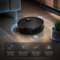 Slim design smart robot vacuum cleaner sweeping dust under a sofa and home furniture