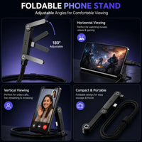 Smartphone propped vertically on the foldable stand connector while fast charging at 240W power