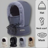 Side angle view of the tactical 3-in-1 winter gear hood and neck warmer scarf ideal for motorcycle riders and outdoor travel.