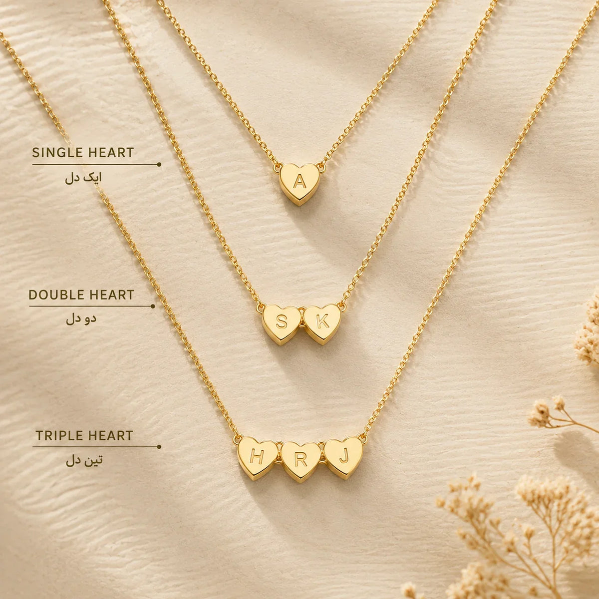 Tiny Heart Initial Necklace Dainty Custom Letter Gold - Muveszi Pakistan (image 2)