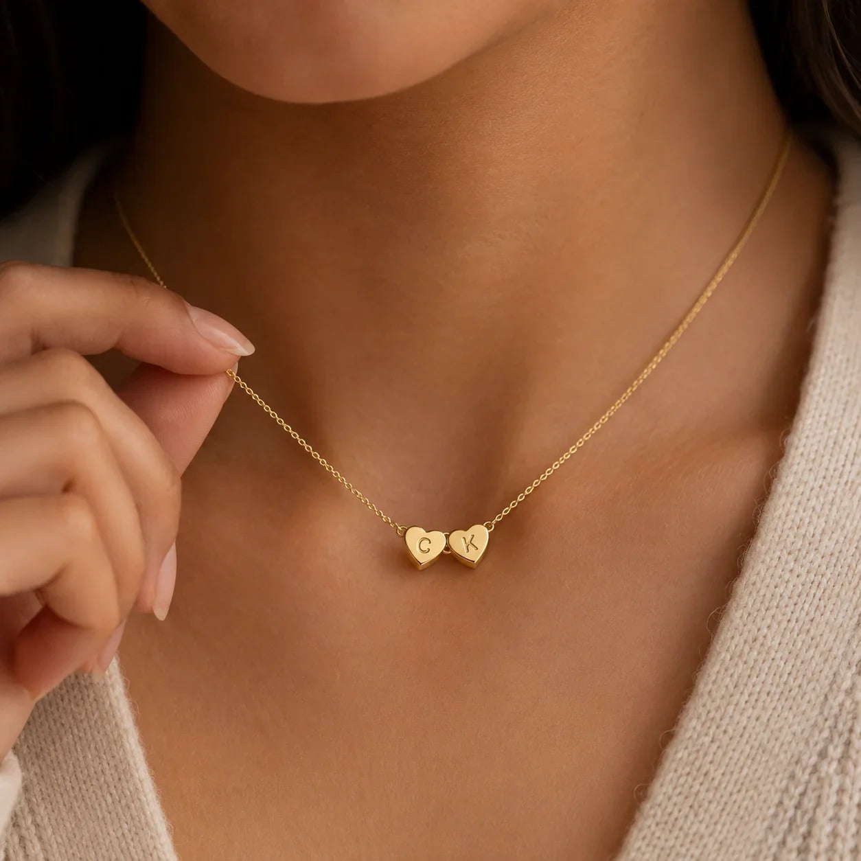 Tiny Heart Initial Necklace Dainty Custom Letter Gold - Muveszi Pakistan (image 3)