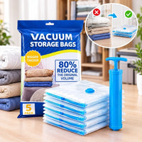 Vacuum storage bags 5-pack bundle with manual air hand pump device