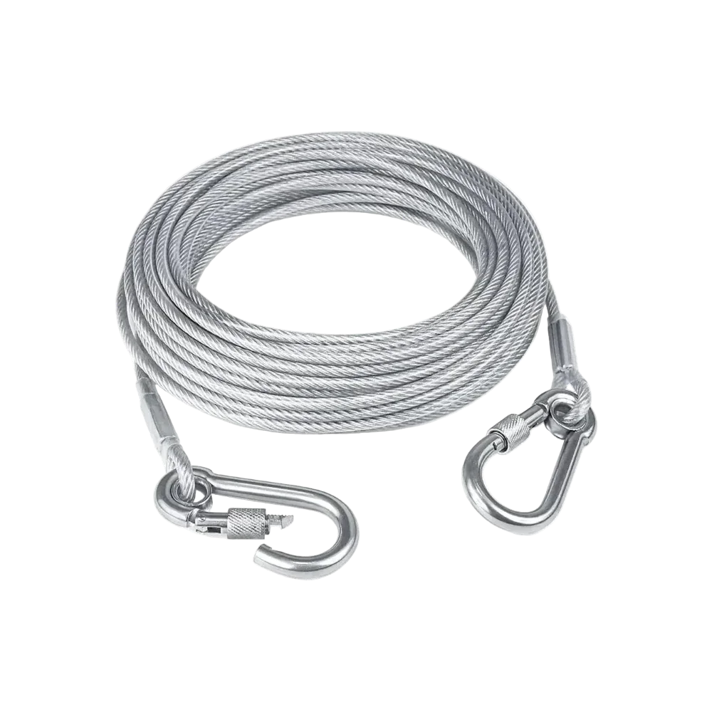 Versatile PVC coated stainless steel clothes line rope with heavy duty installation hooks pack