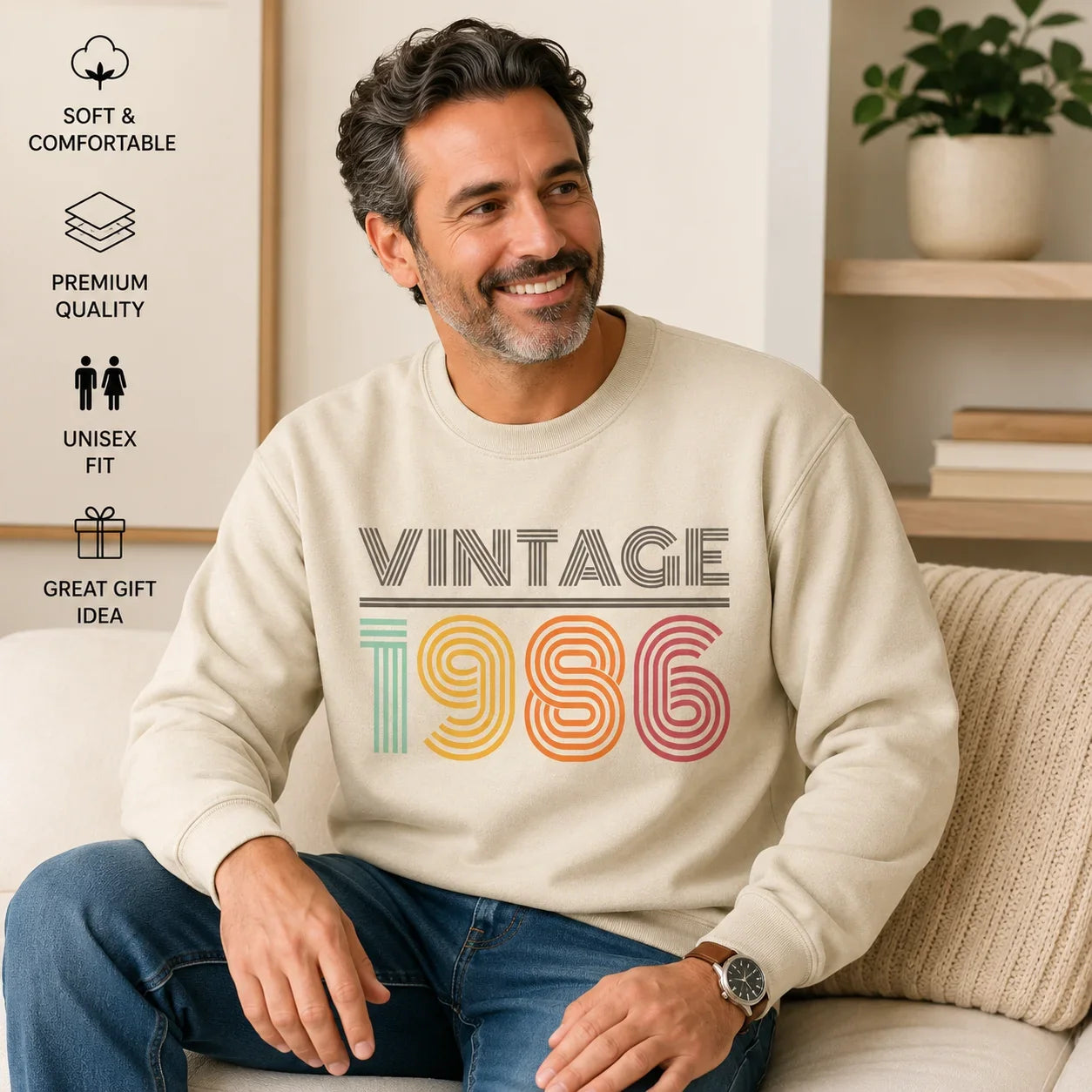 Vintage Birthday Year Sweatshirt Custom Retro Crewneck - Muveszi Pakistan (image 4)