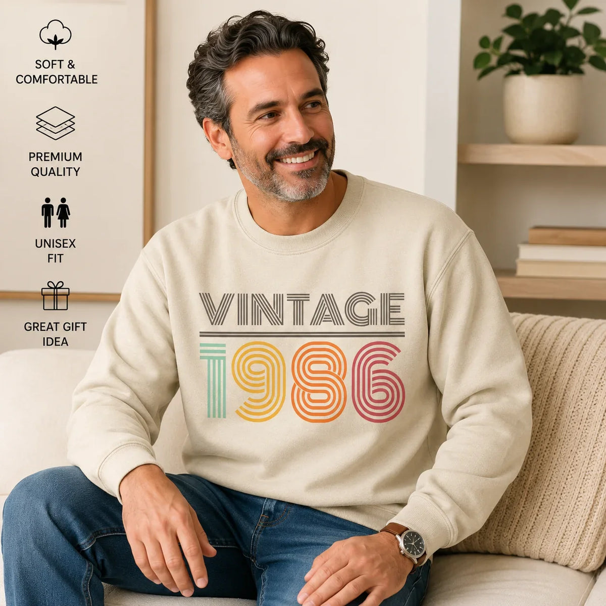 Vintage Birthday Year Sweatshirt Custom Retro Crewneck - Muveszi Pakistan (image 4)