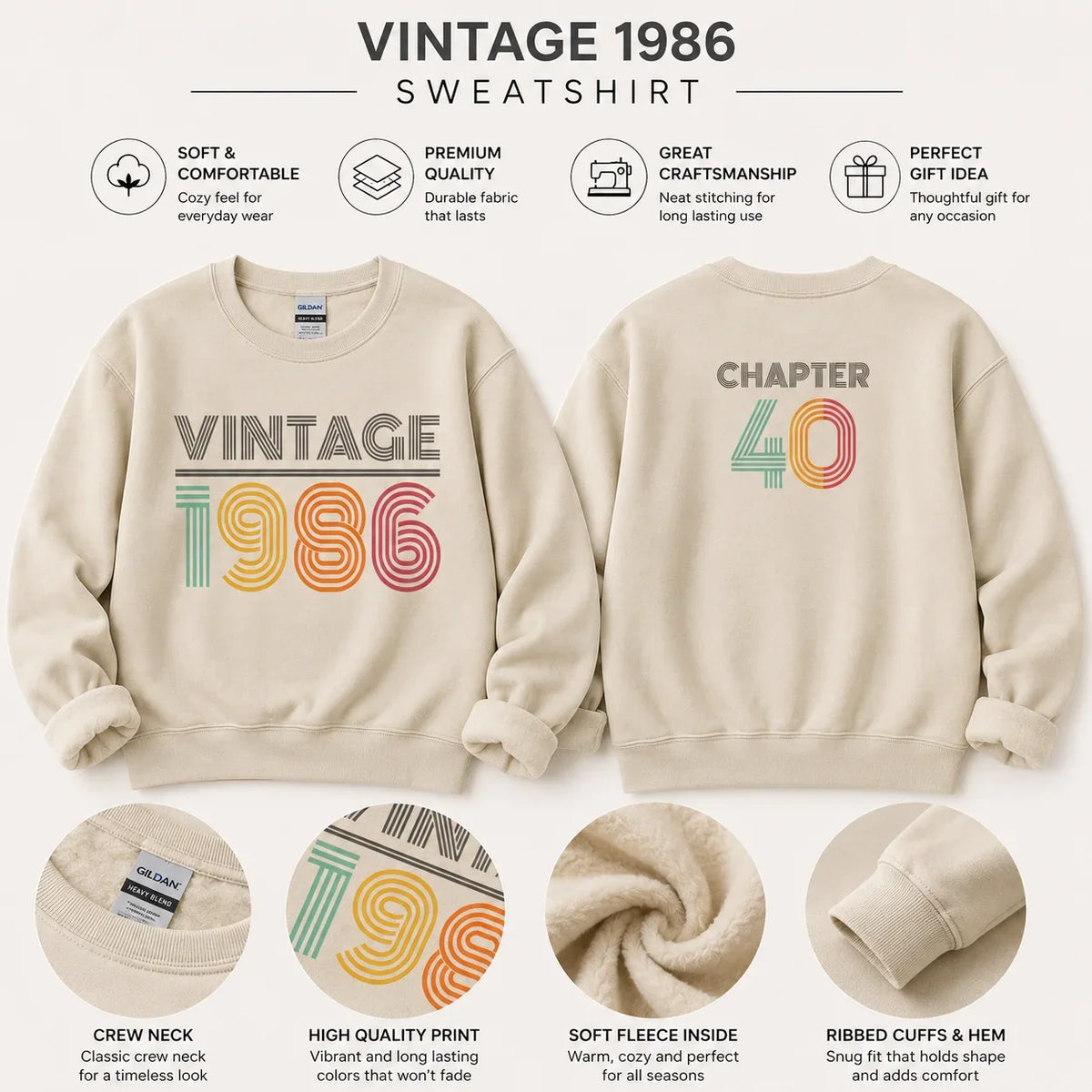 Vintage Birthday Year Sweatshirt Custom Retro Crewneck - Muveszi Pakistan (image 5)