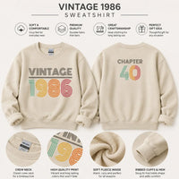 Complete premium display presentation layout of the customized retro rainbow birth year birthday gift sweatshirt ready for delivery