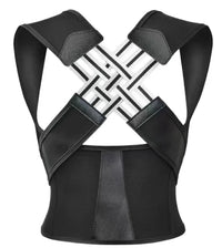 Adjustable posture corrector back brace worn comfortably around human shoulders and spine